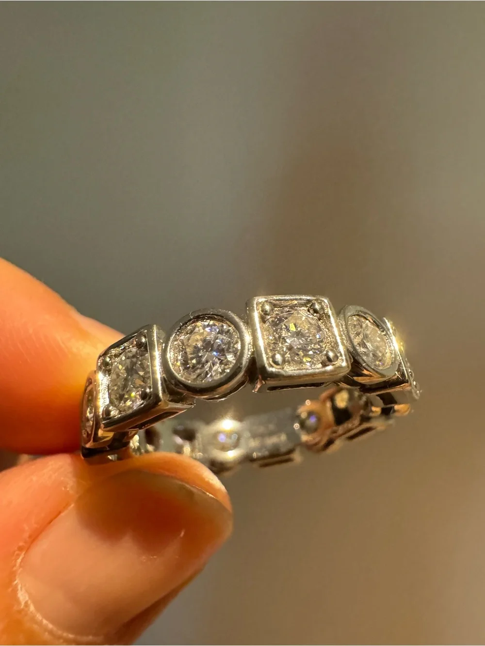 Moissanite Eternity Ring, S925 Sterling Silver Wedding Band, size 5.5